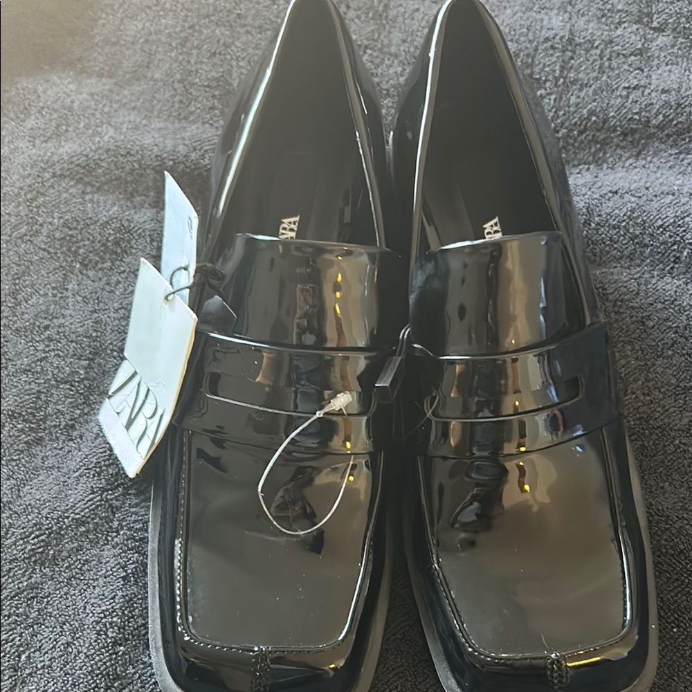 Zara Black Loafers with Glossy Finish